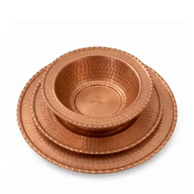 Anatoliacraft Gold Hand-hammered Untinned  Four Piece Copper Dinnerware Set