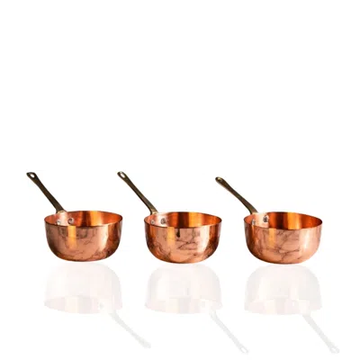 Anatoliacraft Gold Set Of Three Solid Copper Melting & Serving Pot