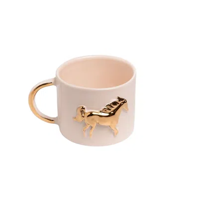 Anatoliacraft Gold / White Golden Horse Hand-painted Ceramic Mug In Multi