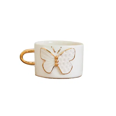 Anatoliacraft Gold / White Handmade Golden Butterfly Ceramic Mug In Gold/white