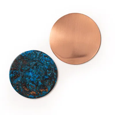Anatoliacraft Green / Blue / Rose Gold Handcrafted Copper & Patina Coaster Set – Set Of Two