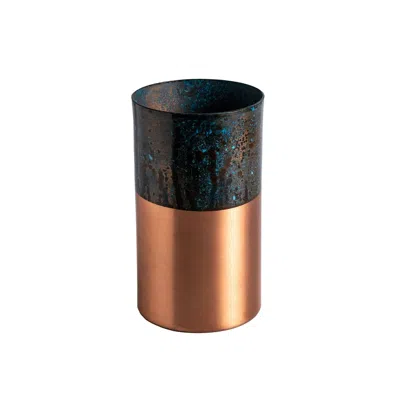 Anatoliacraft Green / Gold Handcrafted Verdigris Patina Copper Utensil Holder In Multi