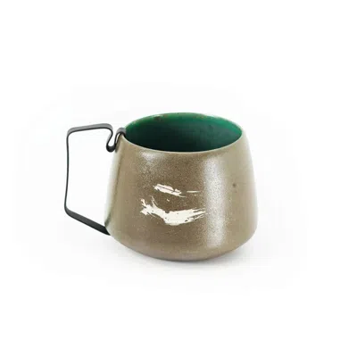 Anatoliacraft Green Hic Ceramics Olive Forest Medium Stoneware Cup With Removable Stainless Steel Handle In Brown