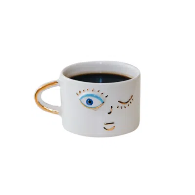 Anatoliacraft Handmade Winking Face Ceramic Mug With Gold-plated Handle