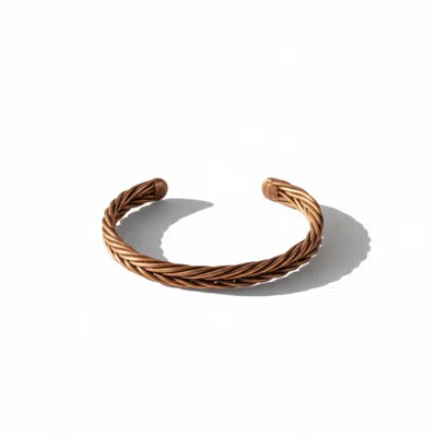 Anatoliacraft Men's Brown Braided Copper Rope Open Cuff Bracelet In Gold