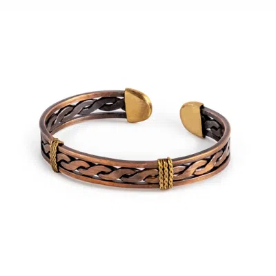 Anatoliacraft Men's Brown Handmade Solid Copper & Brass Cuff Bracelet For Men, Color Mocha Mouse