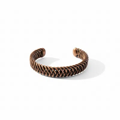 Anatoliacraft Men's Brown Handwoven Copper Coil Open Cuff Bracelet In Gold