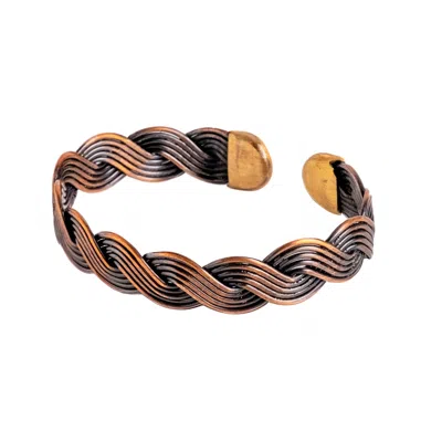 Anatoliacraft Men's Brown / Rose Gold Handmade Twisted Copper & Brass Cuff Bracelet - Unisex