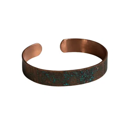 Anatoliacraft Men's Brown Solid Copper Cuff Bracelet With Natural Verdigris Patina