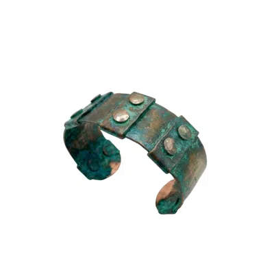 Anatoliacraft Men's Green / Brown Vintage Copper Riveted Cuff Bracelet With Natural Green Patina In Multi
