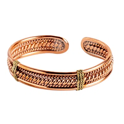 Anatoliacraft Men's Handmade Pure Copper & Brass Cuff Bracelet - Unisex, Rose Gold-toned