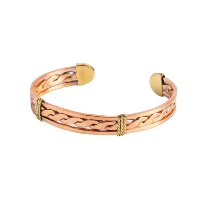 Anatoliacraft Men's Rose Gold / Gold Handmade Unisex Braided Solid Copper & Brass Cuff Bracelet,  Rose Gold Color