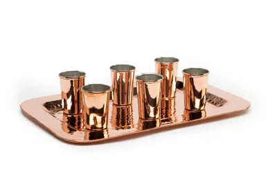 Anatoliacraft Neutrals Handcrafted Copper Shot Glass Set With Tray In Brown