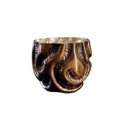 Anatoliacraft Neutrals Handcrafted Sculptural Copper Cup Sterling Silver Coating – Thick Luxury Artisan Design In Brown