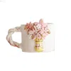 Anatoliacraft Pink / Purple / Yellow Handmade Ceramic Blooming Bouquet Mug