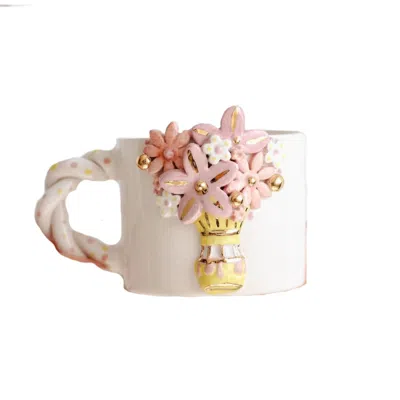Anatoliacraft Pink / Purple / Yellow Handmade Ceramic Blooming Bouquet Mug