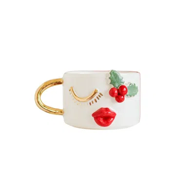Anatoliacraft Red Gold Handle Christmas Kiss Mug
