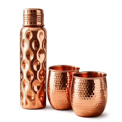 Anatoliacraft Rose Gold Hammered Copper Water Bottle & Tumbler Set