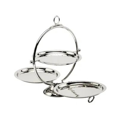 Anatoliacraft Silver Foldable Solid Copper Three-tier Serving Stand