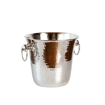 Anatoliacraft Silver Hammered Solid Copper Ice Bucket, Brass Ring Details