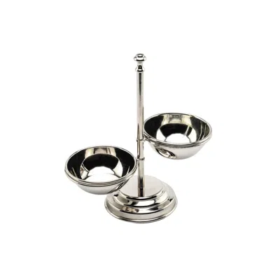 Anatoliacraft Silver Handcrafted Copper Double Bowl Stand, Color Chrome