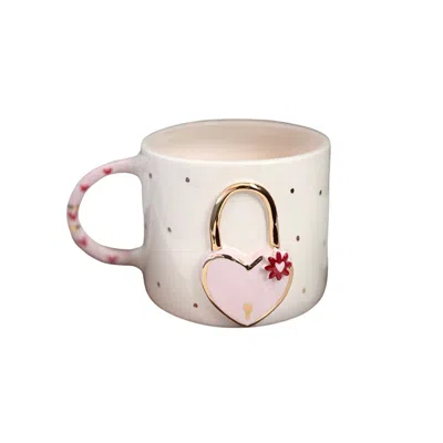 Anatoliacraft White / Pink Pink Heart Handmade Ceramic Mug In Neutral