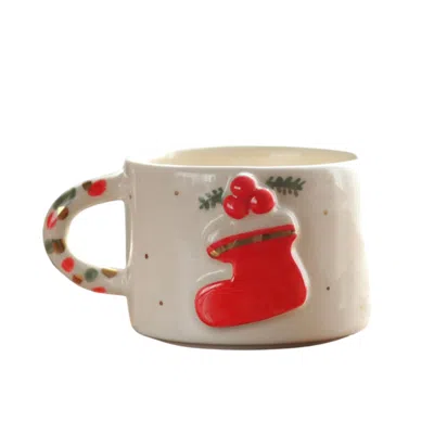 Anatoliacraft White / Red Festive Hoiday Season Mug – Handmade Ceramic Art