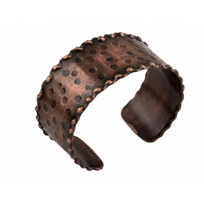 Anatoliacraft Women's Brown Antiqued Copper Hammered Wide Statement Cuff With Scalloped Edge