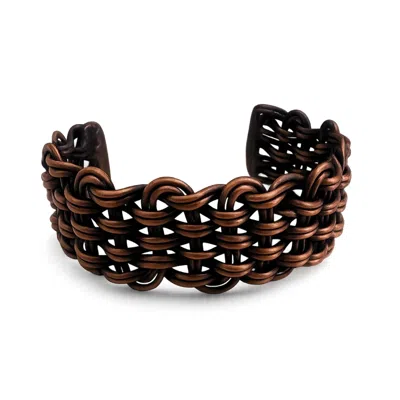 Anatoliacraft Women's Brown Handwoven Solid Copper Wide Statement Cuff