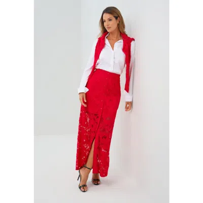 Anatomie Ariel Ultralight & Lace Button Down Maxi Skirt In Red