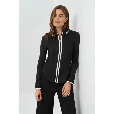 Anatomie Bruna Collared Zip Top With Poplin Front In Multi