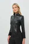Anatomie Dill Leather Jacket With Fleece Lined Panels In Black