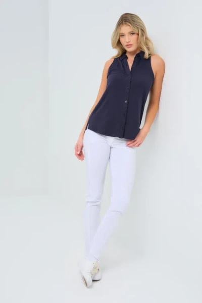 Anatomie Elise Sleeveless Button Up Top In Blue