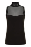 Anatomie Ellen Sleeveless Mesh Mockneck Top In Black