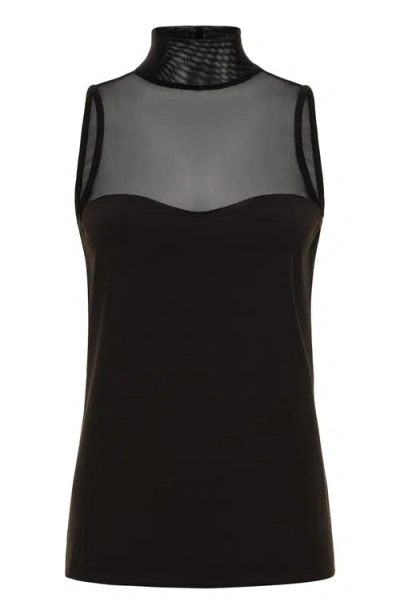 Anatomie Ellen Sleeveless Mesh Mockneck Top In Black