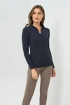 Anatomie Georgie Rib Sweater Knit Collared Top In Blue