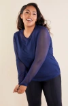 Anatomie Kim Mesh-sleeve Top In Navy