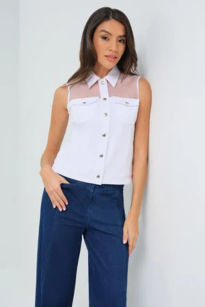 Anatomie Lenox Organza & Performance Twill Sleeveless Trucker Vest In White