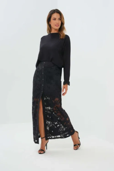 Anatomie Passion Sweater Knit & Lace Crewneck With Back In Black