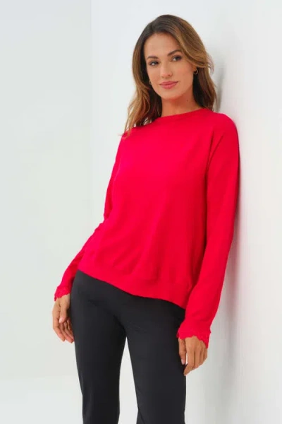 Anatomie Passion Sweater Knit & Lace Crewneck With Back In Pink