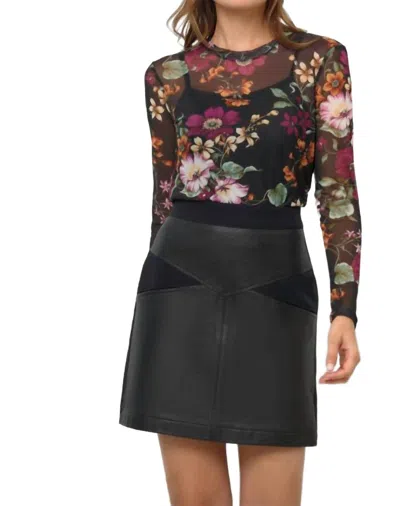 Anatomie Printed Mesh Juliana Top In Black And Mulberry