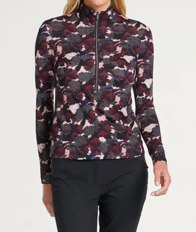 Anatomie Printed Stacey Half Zip Shirt In Black/sangria In Multi