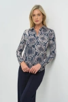Anatomie Printed Tania Long Sleeve Snap Front Top In Blue