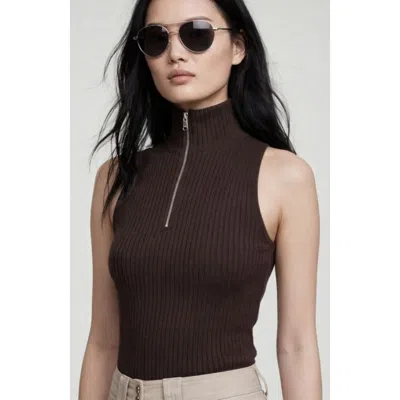 Anatomie Selina Half-zip Ribbed Sleeveless Sweater Top In Brown