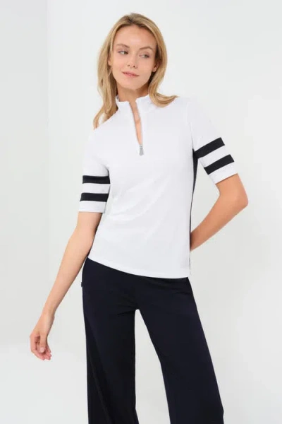 Anatomie Serena Sport Striped Zip-up Short Sleeve Top In Multi