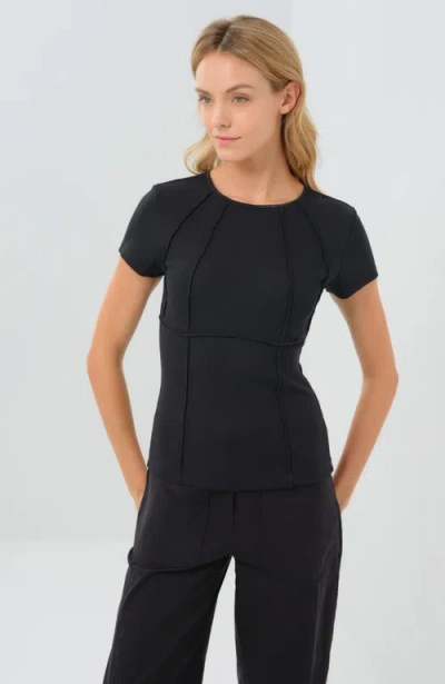 Anatomie Short Sleeve Celeste Rib Top With Seam Shaping In Black