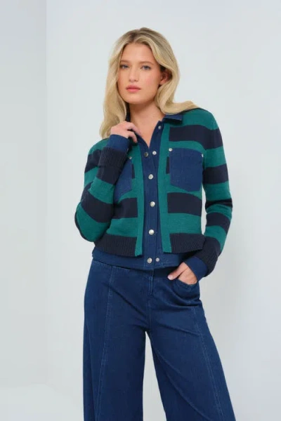 Anatomie Sienna Sweater Knit & Performance Denim Trucker Jacket In Blue