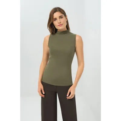 Anatomie Siobhan Sleeveless High Neck Pima Rib Top In Green
