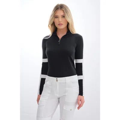 Anatomie Stacey Sport Striped Zip-up Top In Black