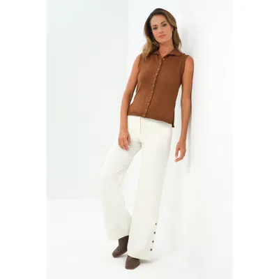 Anatomie Viola Sweater Knit Sleeveless Button Down Top In Brown